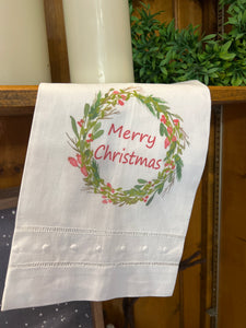Merry Christmas Wreath Tea Towel