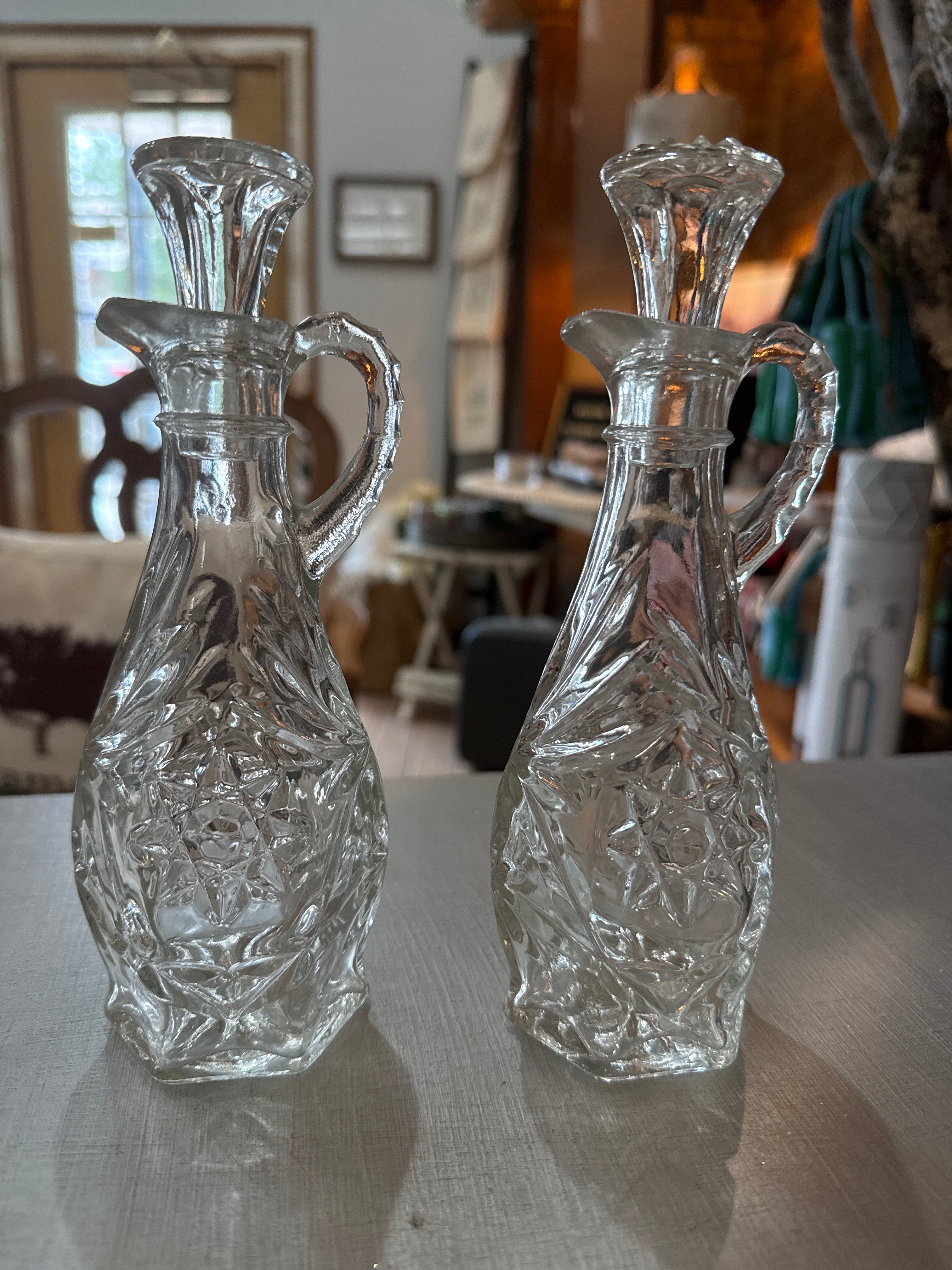 Vintage Small Glass Oil Jar Set