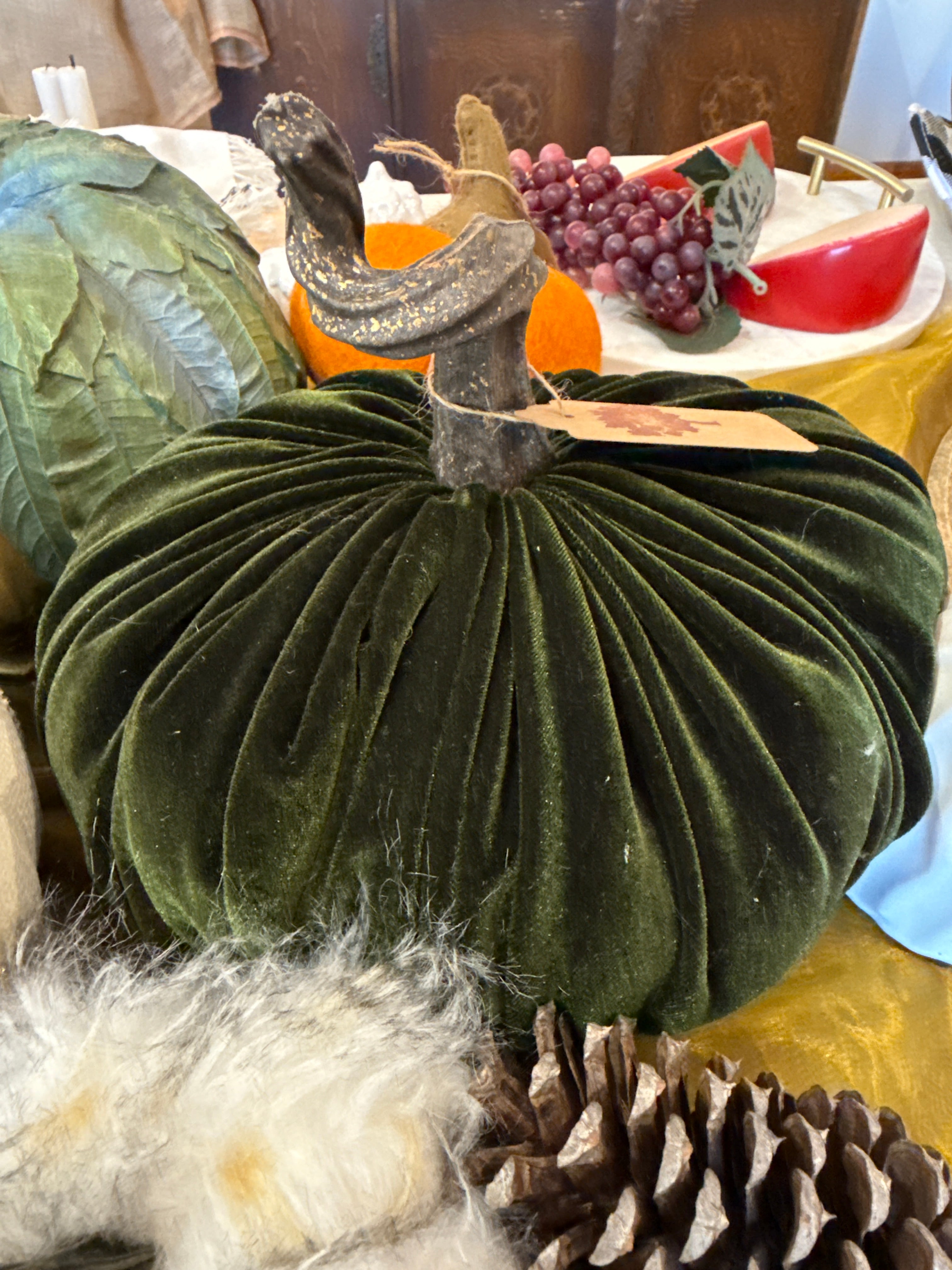 Green Velvet Decorative Pumpkin