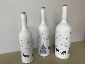 Set of 3 White LED bottles with deer
