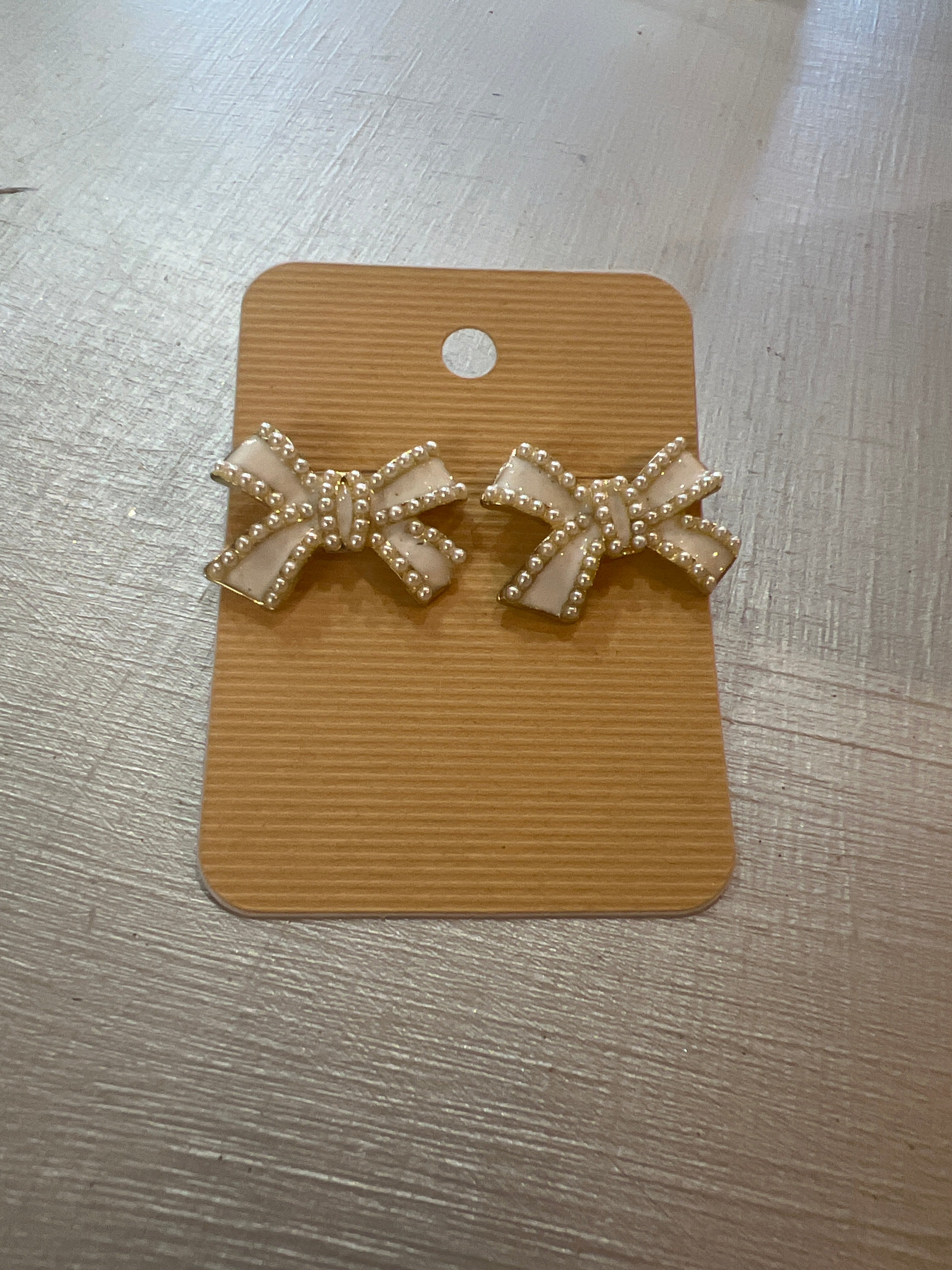 White Pearl Bow Earrings