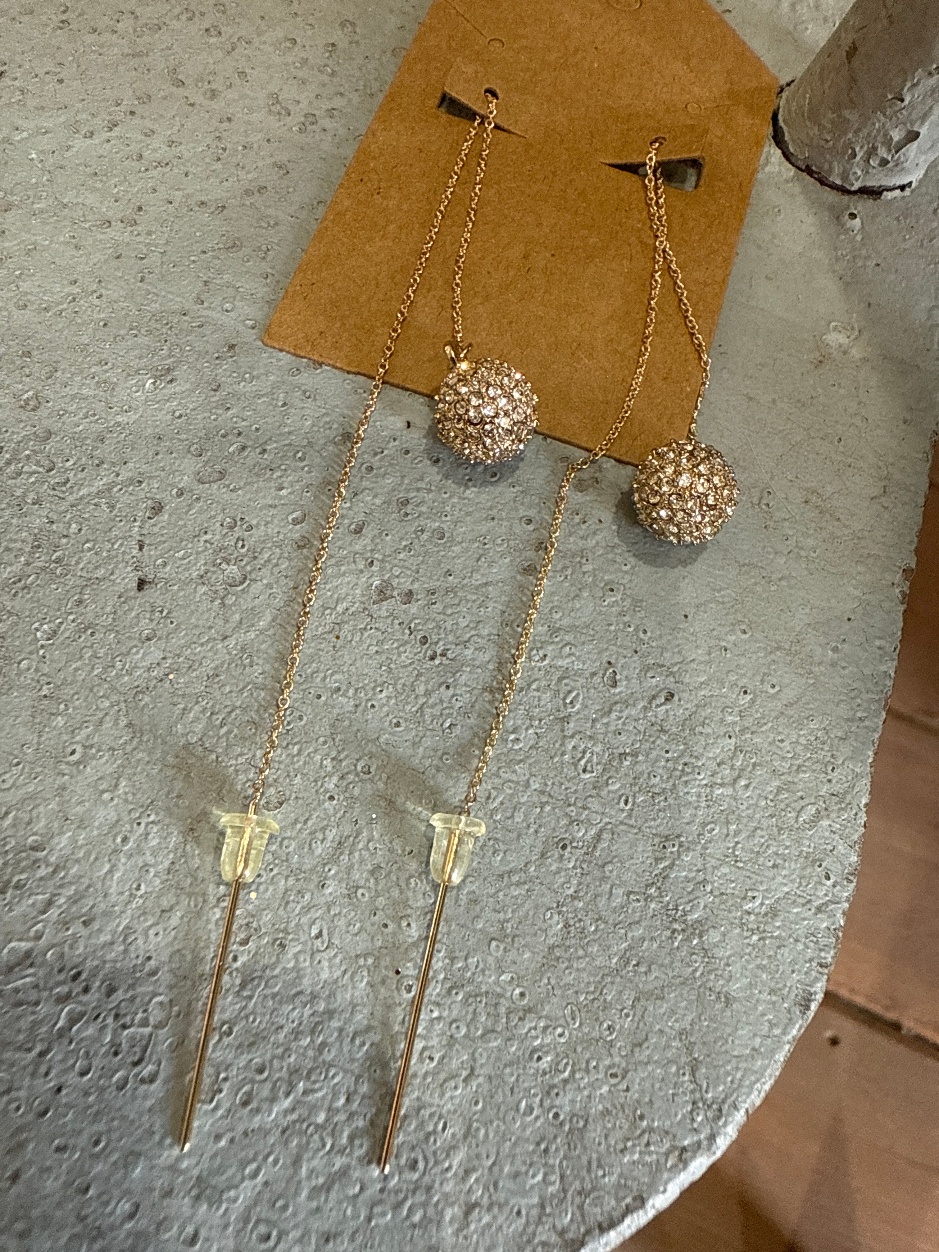EP44274-001-Rhinestone Ball Drop Gold Earrings