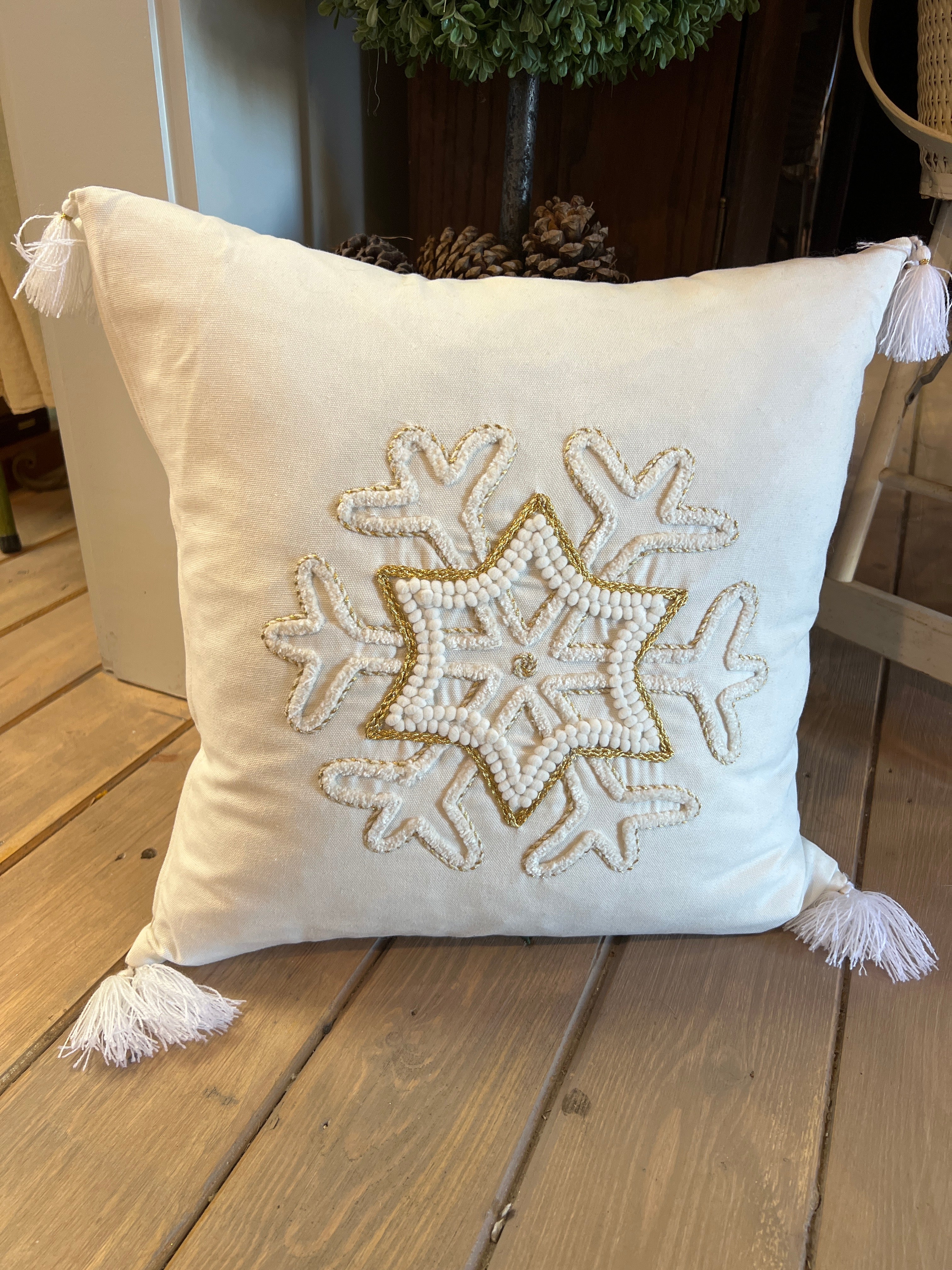 Gold Snowflake Pillow
