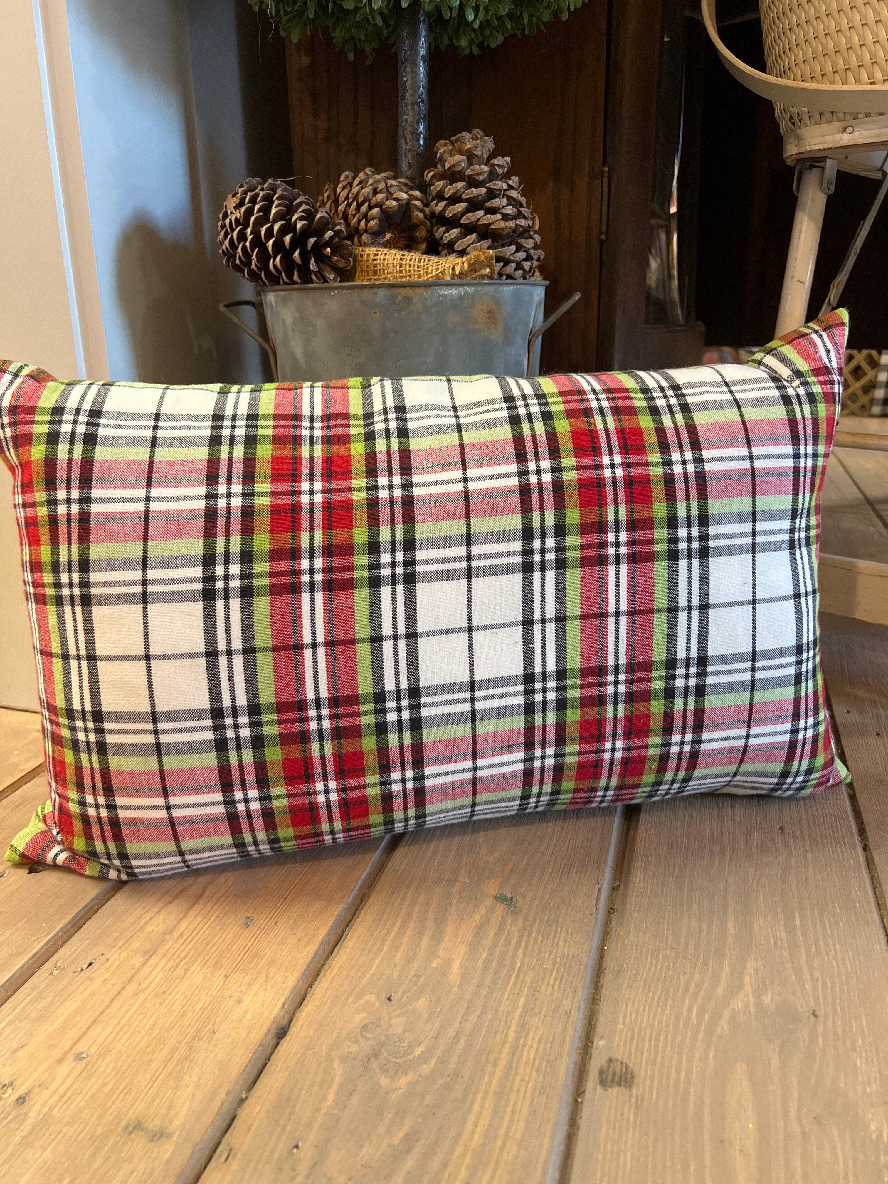 Multi Plaid Pillow-12x20 Oblong