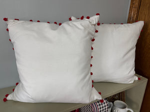 White & Red Pom Pom Pillow