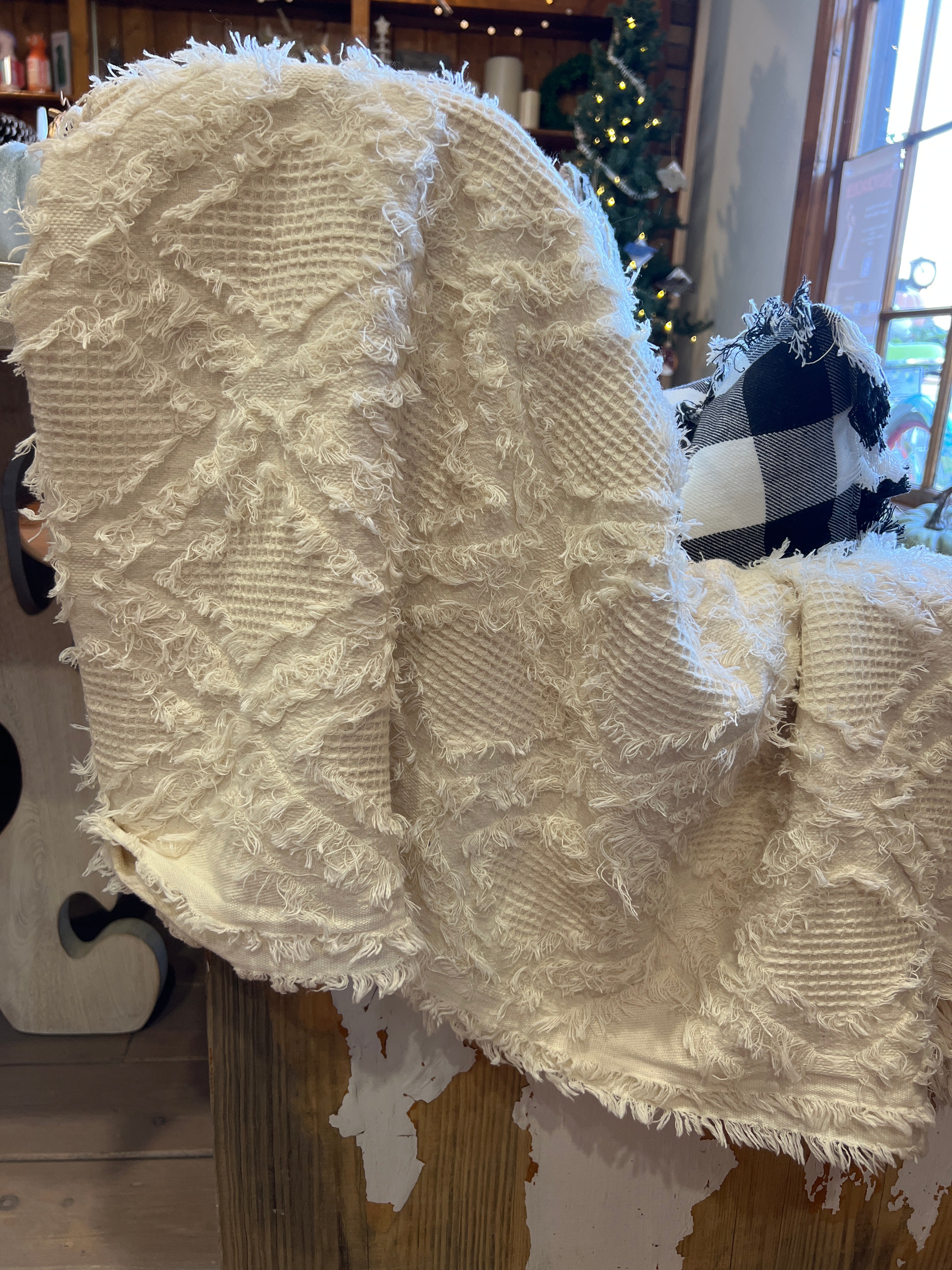 Fringe Waffle Weave Throw
