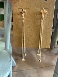 EP51755-001-Gold Bead Drop Cross Earrings