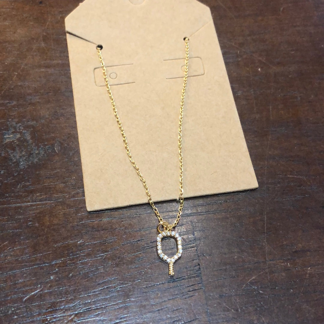 Pave outline pickle ball necklace