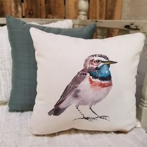 Blue and brown bird pillow