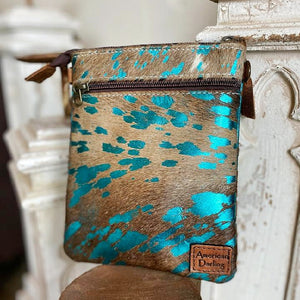 Brown + Turquoise Crossbody Cowhide