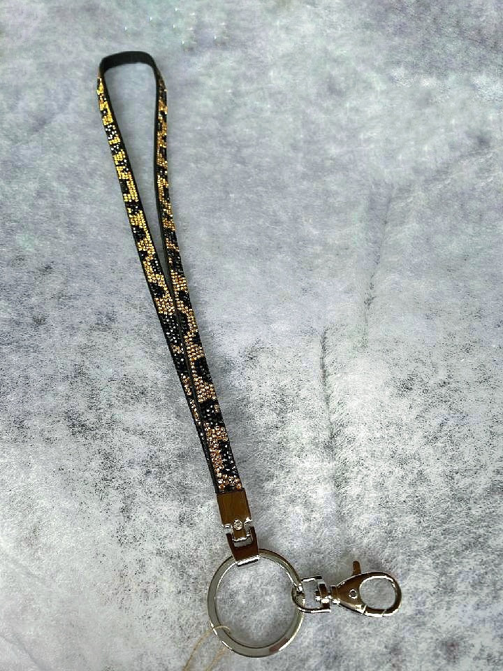 Gold Rhinestone Leopard Lanyard