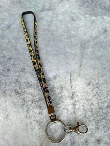 Gold Rhinestone Leopard Lanyard