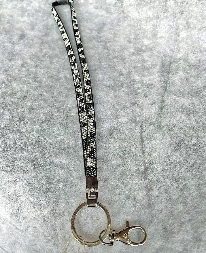 Silver Rhinestone Leopard Lanyard