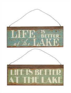 12-3/4"L x 4-3/4"H Tin "Life Is Better At The Lake" Sign, 2 Styles