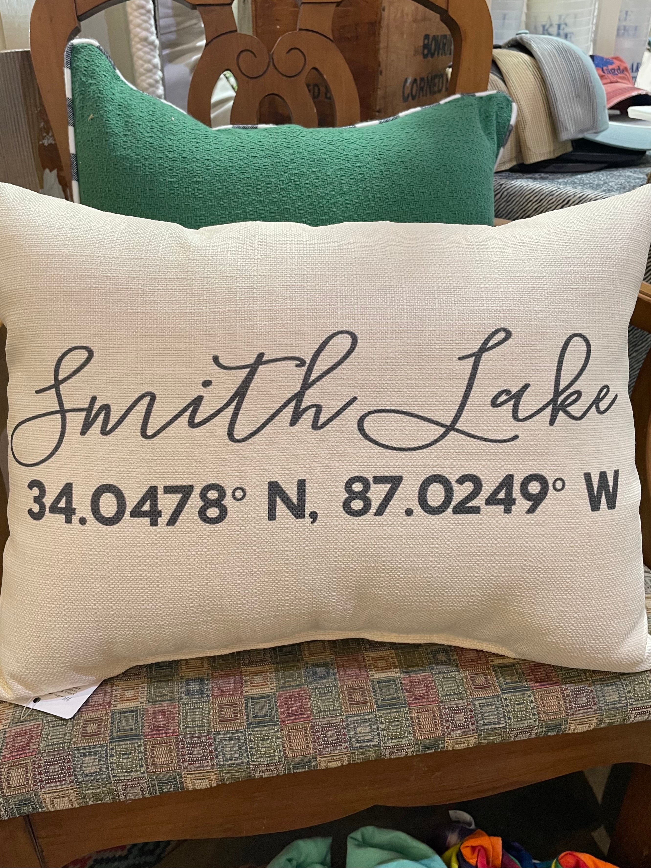 Smith Lake Coordinates Pillow