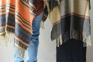72"L Acrylic Paprika Capelet w/ Stripes & Fringe, Multi Color
