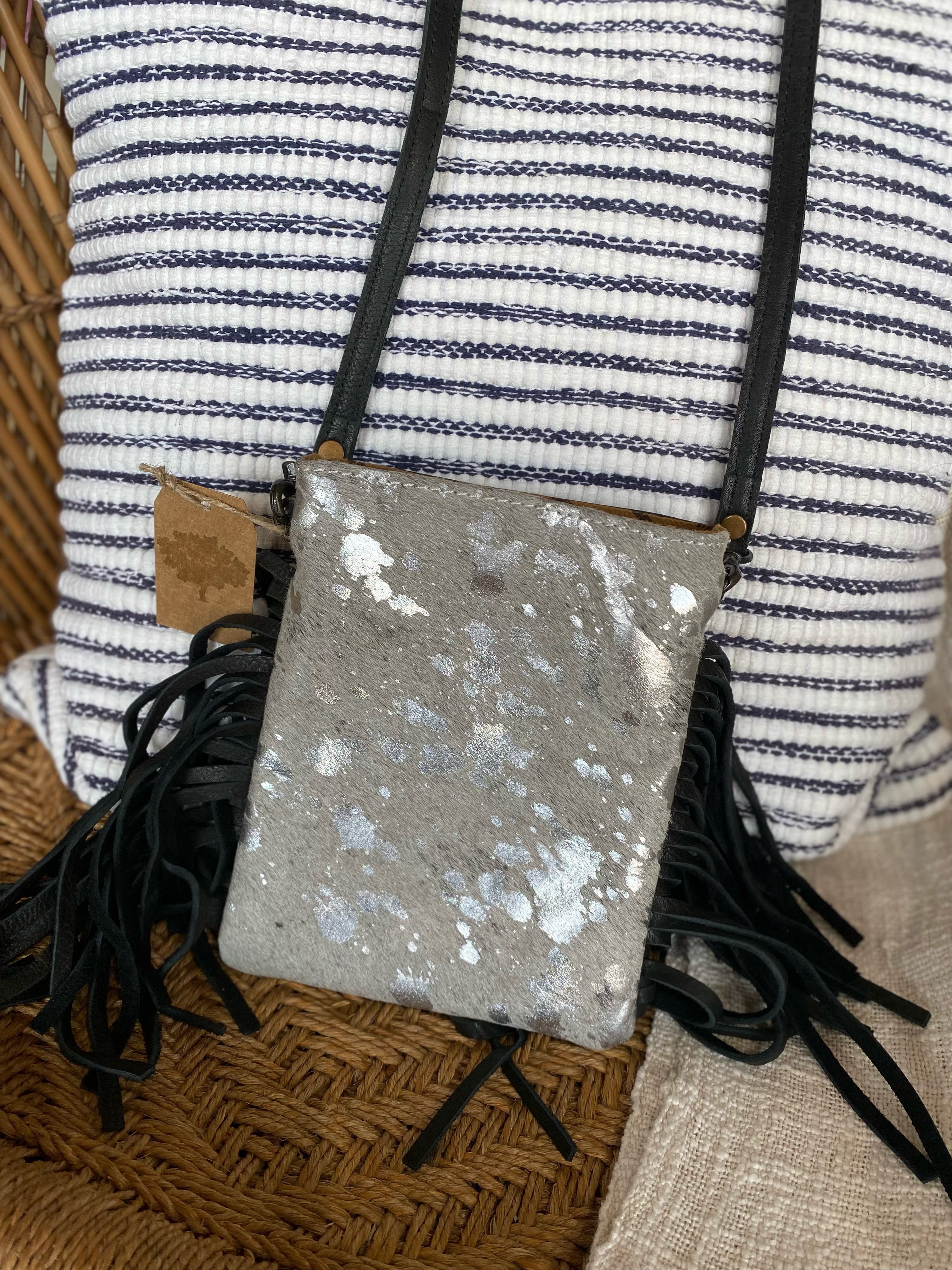 American Darling Gray Silver Cowhide Crossbody