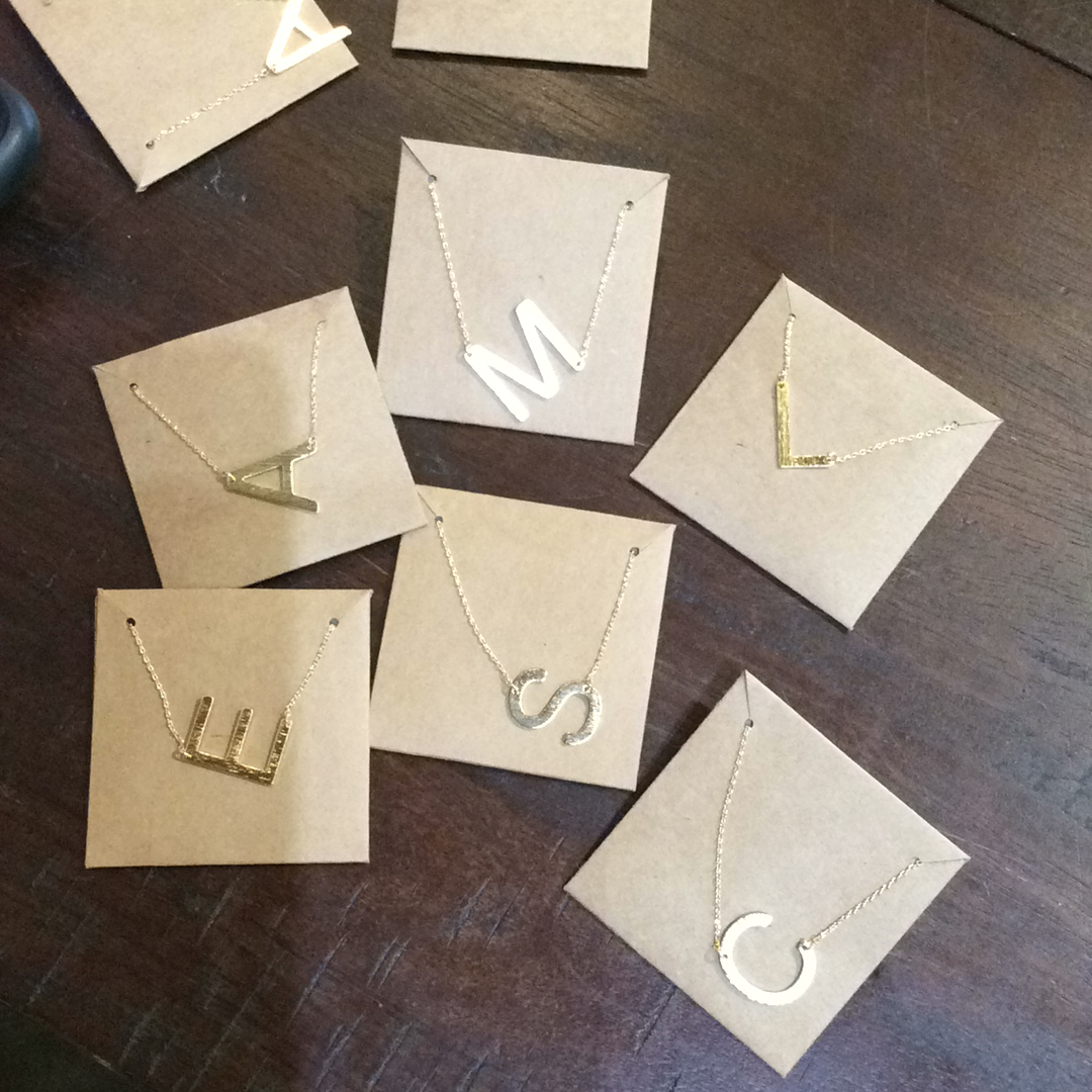Gold Scratched Initial Necklace