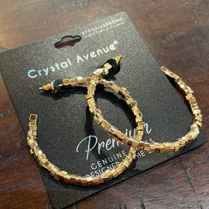 Gold Square Bead Hoop Earrings