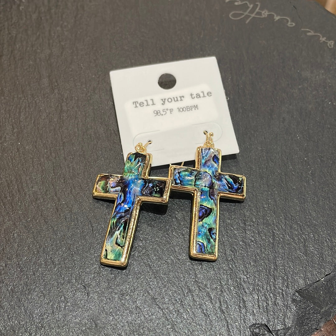 Blue Shell Cross Earrings