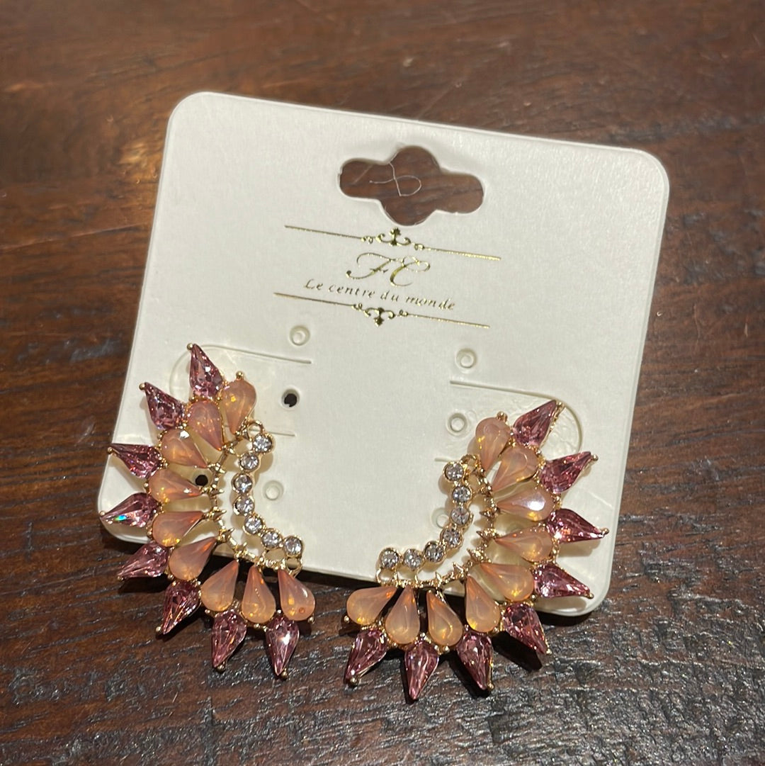 Pink Stone Wing Earrings
