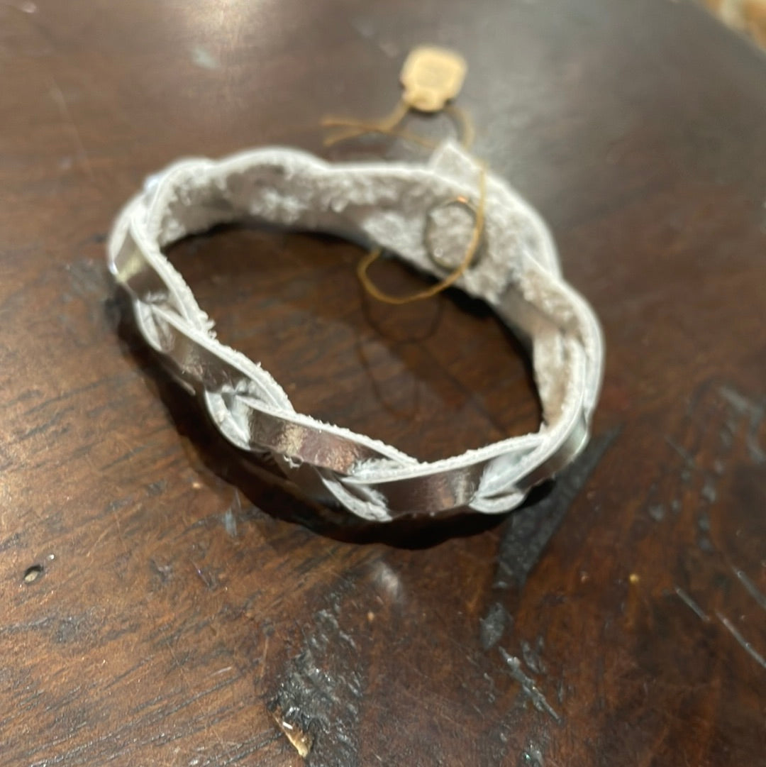 Silver leather braided bracelet