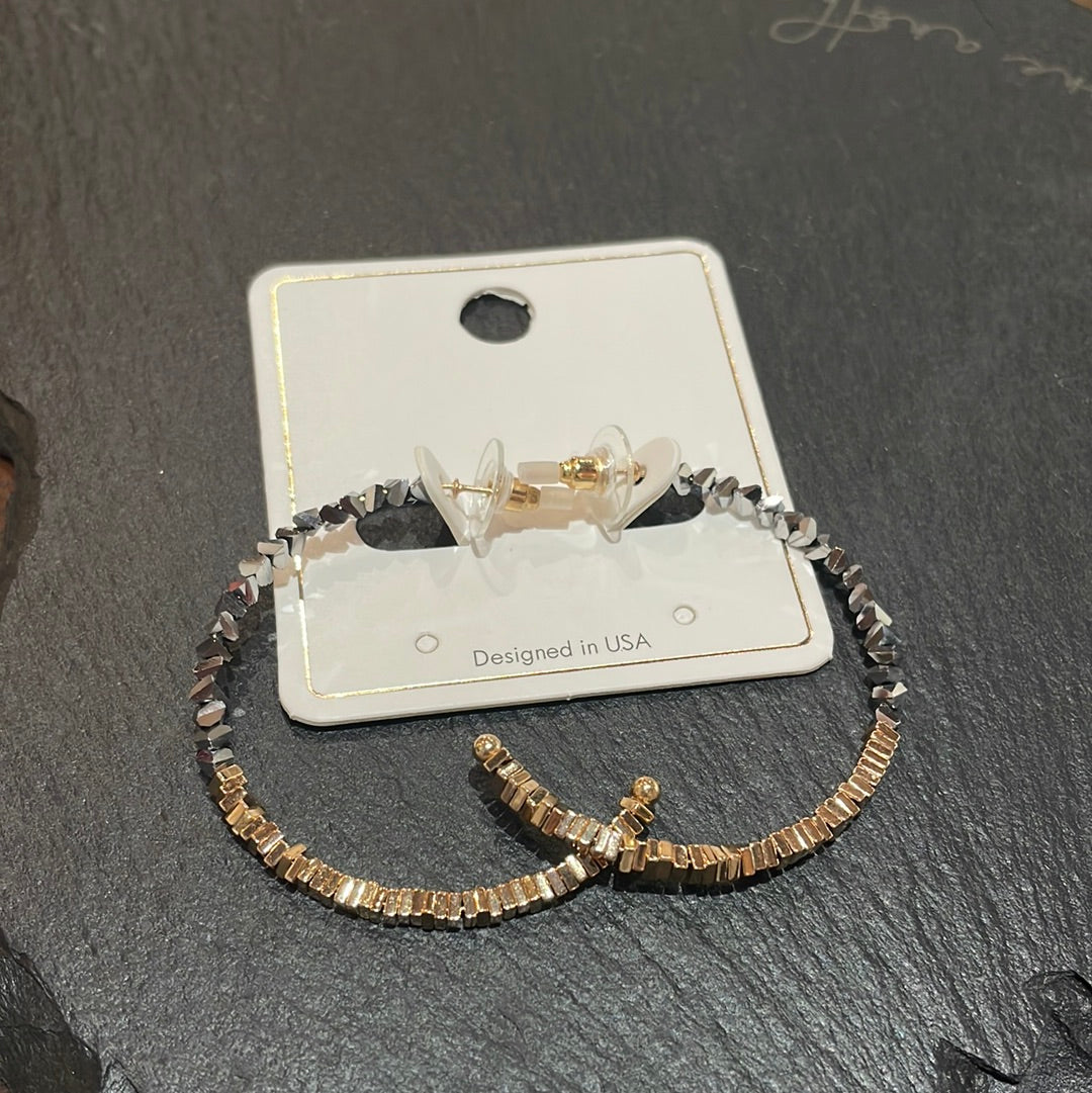 Gray + Gold Bead Hoop Earrings