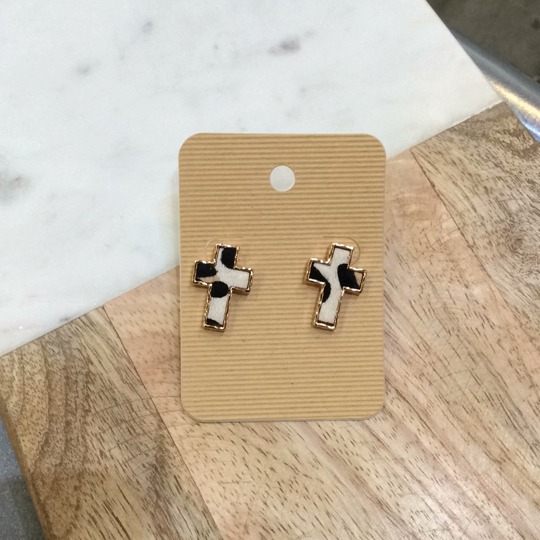 Ivory Leopard Cross Earring