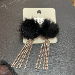 Fur + Rhinestone Drop Earrings