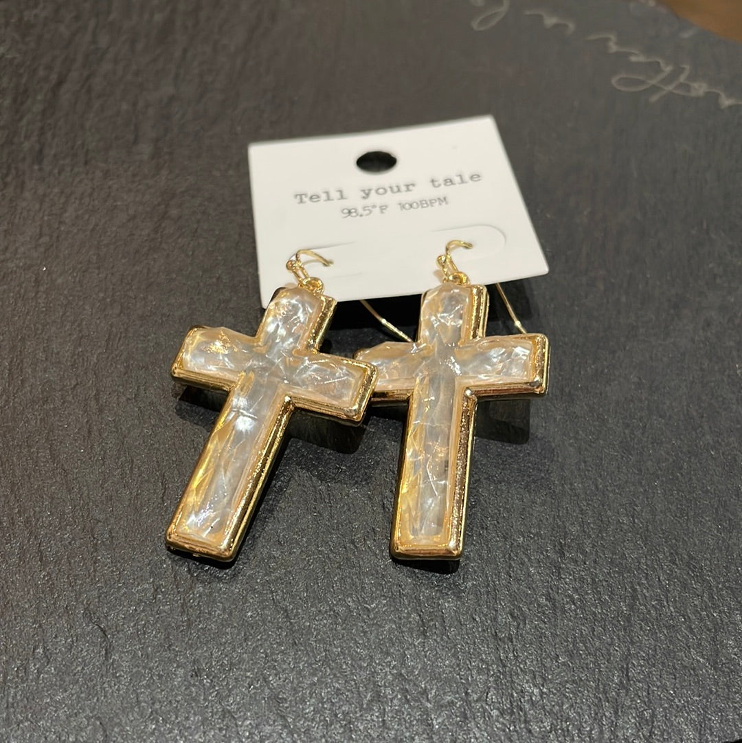 Shell Glass Cross Earrings