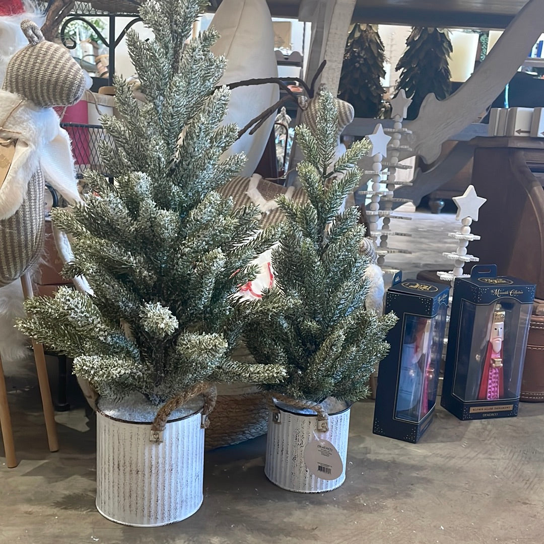 Frosted Tree in Metal Bucket