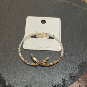 White + Gold Bead Hoop Earrings