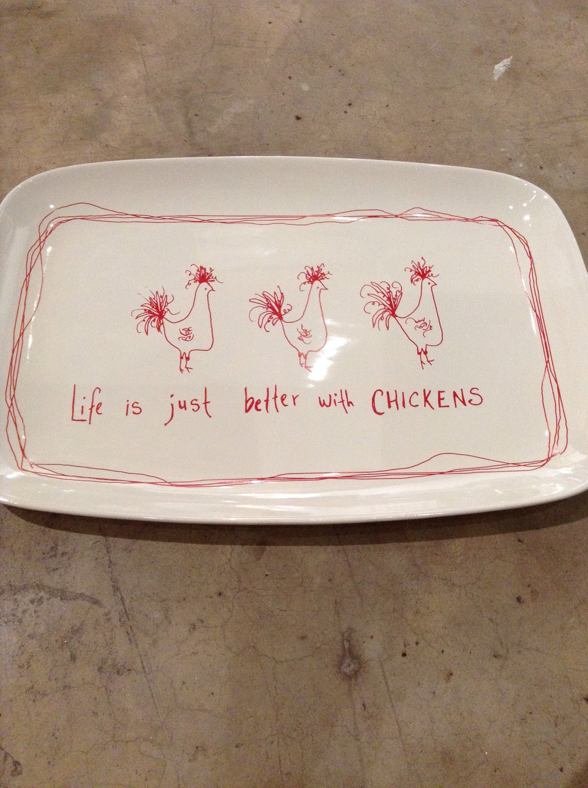 Stoneware platter with chickens