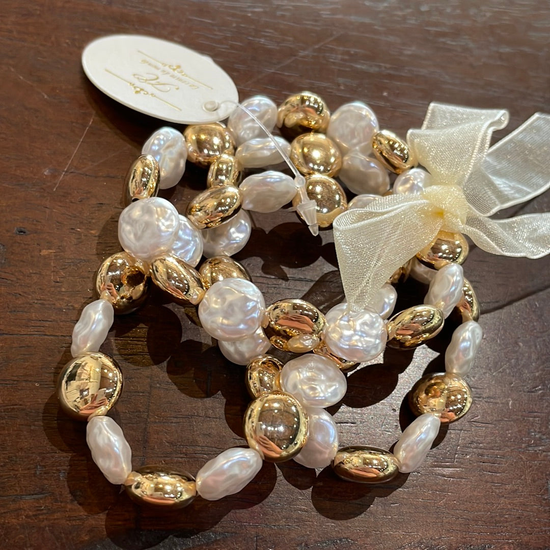 Coin Pearl and Metal Ball Bracelet