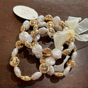 Coin Pearl and Metal Ball Bracelet