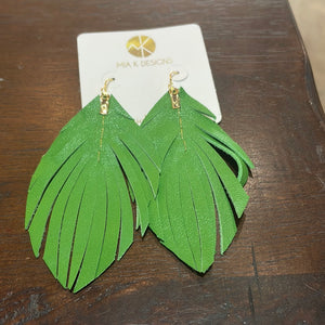 Small Green Feather Earrings