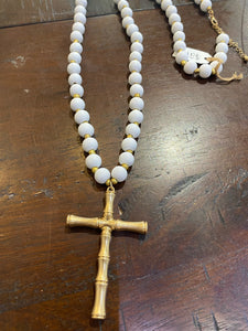 Metal Bamboo Cross Wooden Necklace