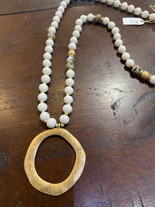 Circle and Wood Stone Ball Necklace