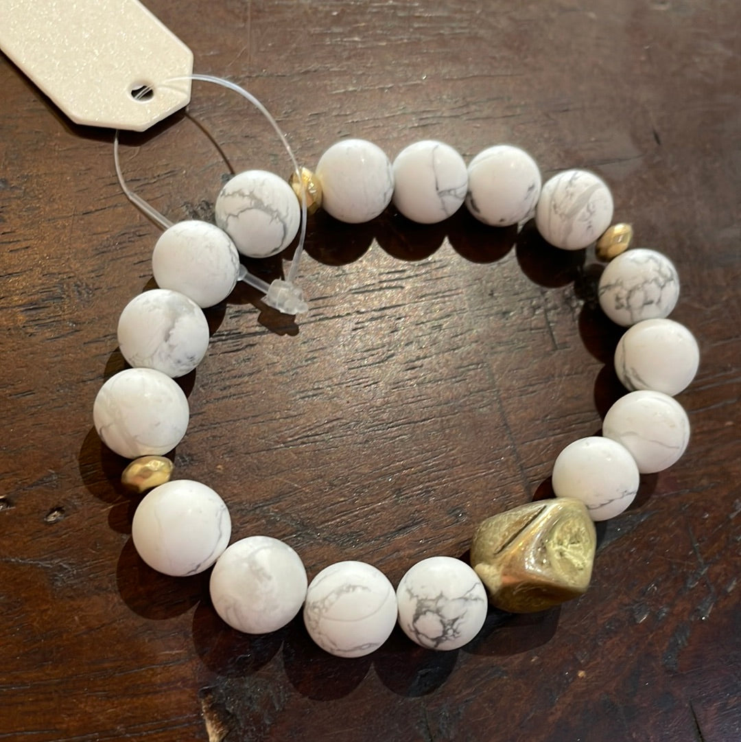 White Stone and Metal Bead Bracelet