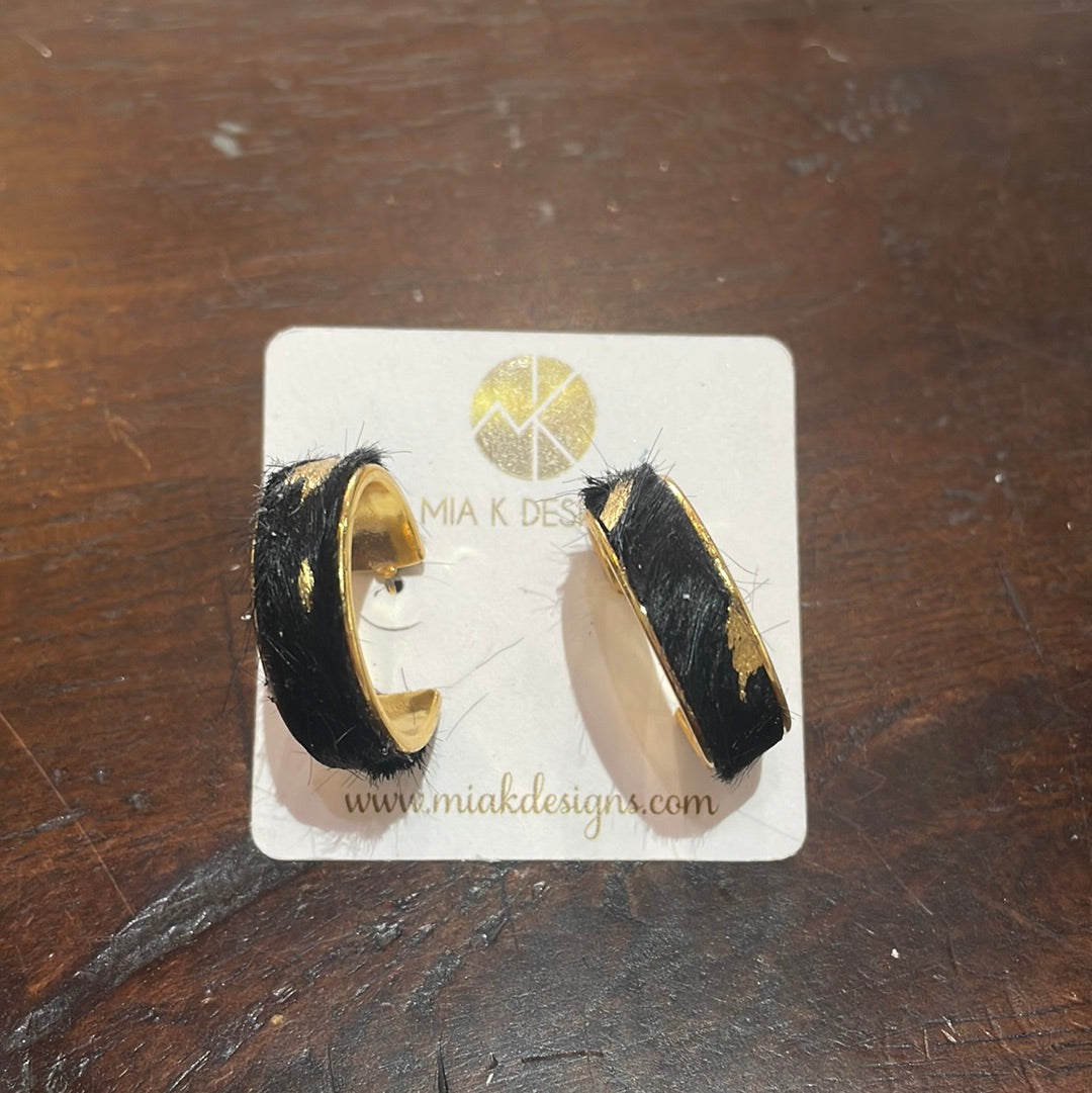 Leather and Gold Hoop Earrings