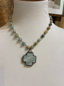 Blue Stone Cross Necklace