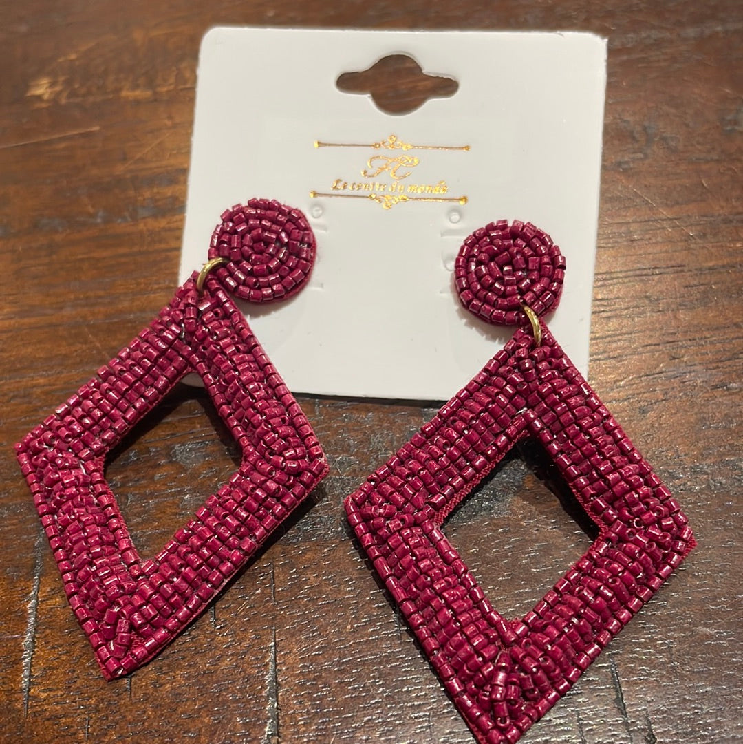 Burgundy Bead Diamond Earrings