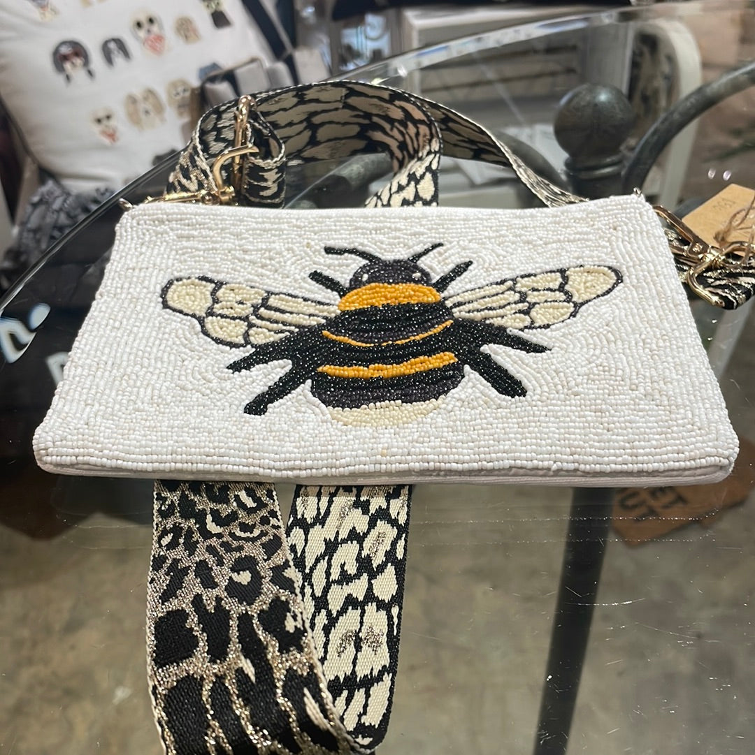 Bee Beaded Handbag with Metallic Straps
