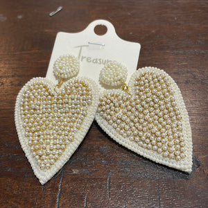 Ivory Bead Heart Earrings