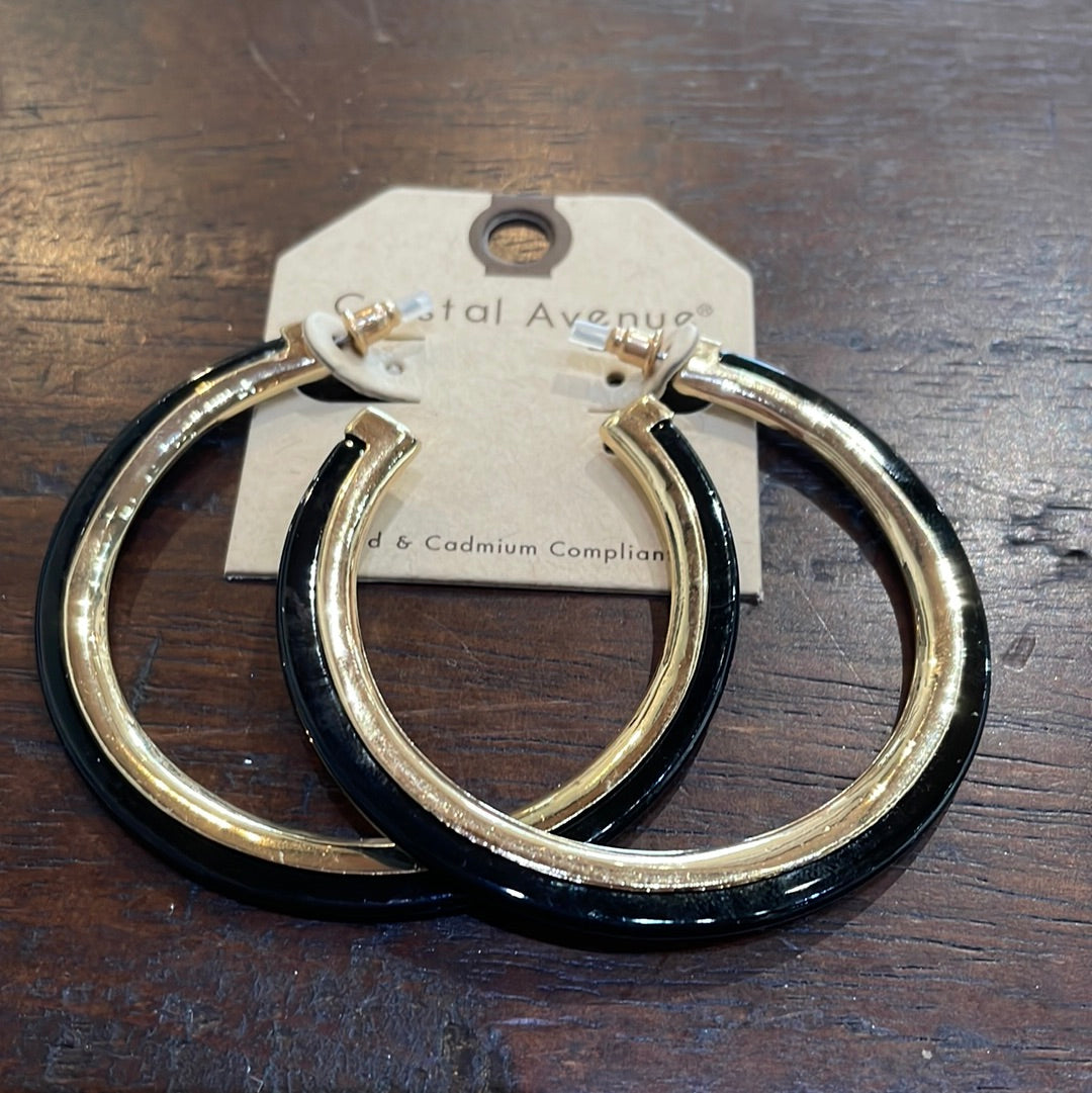 Black and Gold Open Hoop Earrings