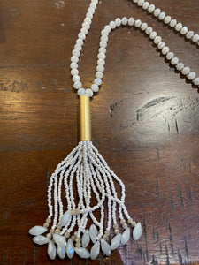 Glass Tassel Necklace -Light Grey